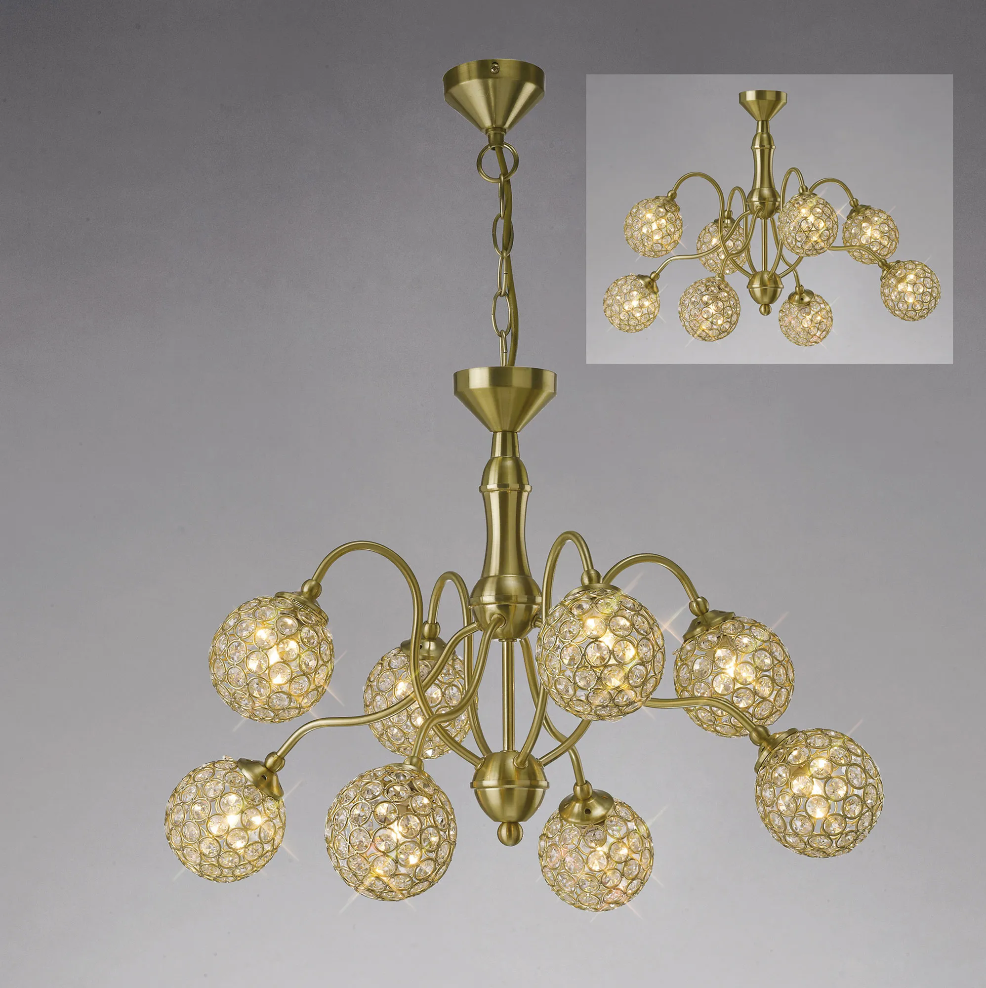 IL20692  Apollo Crystal Pendant/Semi Flush 8 Light Satin Brass